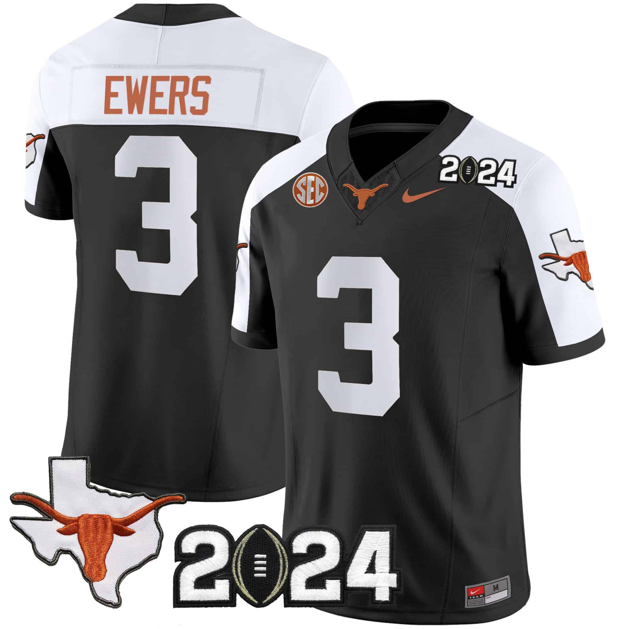 Men Texas Longhorns #3 Ewers Black 2024 Nike Vapor Limited NCAA Jersey